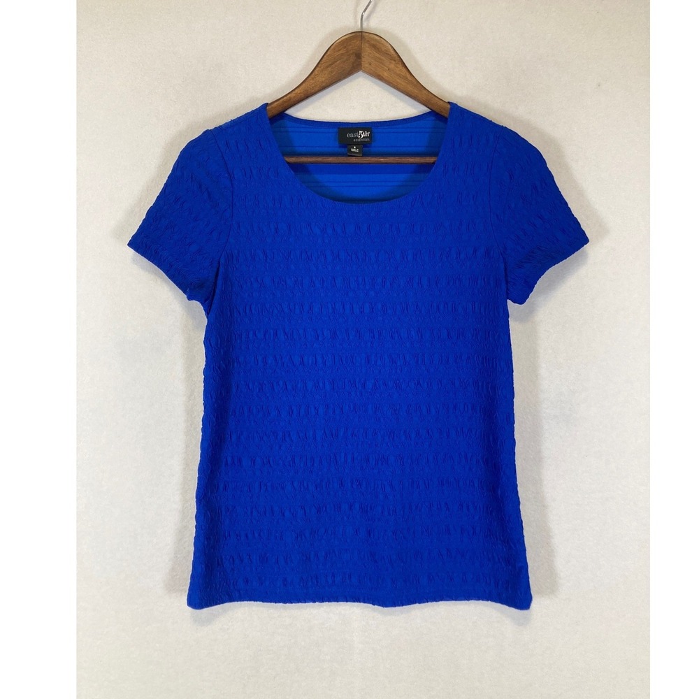 Textured Popcorn East 5th Essentials Women Size S Blue Short Sleeve Scoop Top